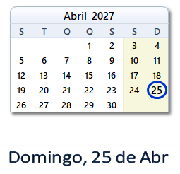 25 Abril 2027 calendario