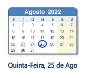 25 Agosto 2022 calendario