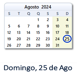 25 Agosto 2024 calendario