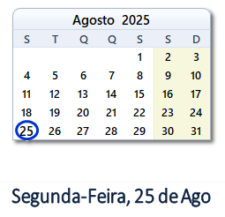 25 Agosto 2025 calendario