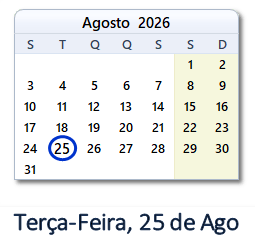 25 Agosto 2026 calendario