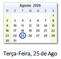 25 Agosto 2026 calendario