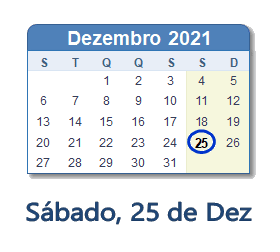 25 Dezembro 2021 calendario