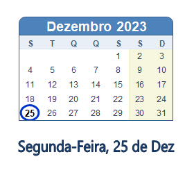 25 Dezembro 2023 calendario