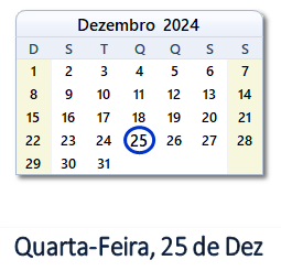 25 Dezembro 2024 calendario