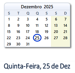 25 Dezembro 2025 calendario