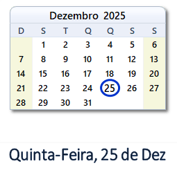 25 Dezembro 2025 calendario