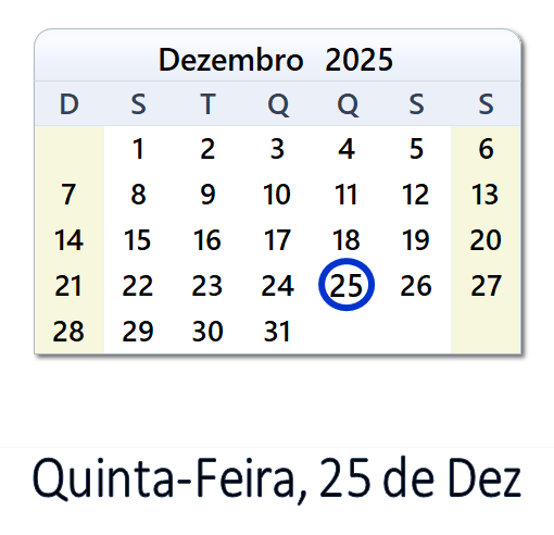 25 de Dezembro, 2025 Calendário com notícias e tweets do dia - BRA