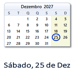 25 Dezembro 2027 calendario