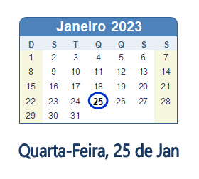25 Janeiro 2023 calendario