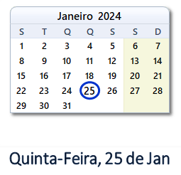 25 Janeiro 2024 calendario