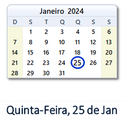 25 Janeiro 2024 calendario