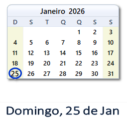 25 Janeiro 2026 calendario