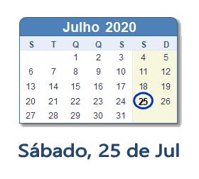 25 Julho 2020 calendario