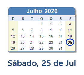 25 Julho 2020 calendario