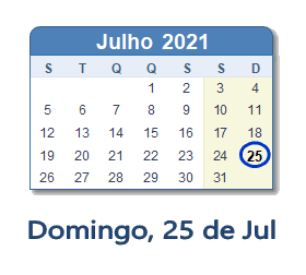 25 Julho 2021 calendario