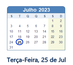 25 Julho 2023 calendario