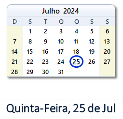 25 Julho 2024 calendario