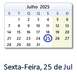25 Julho 2025 calendario