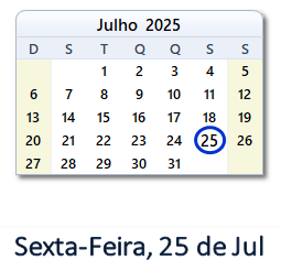 25 Julho 2025 calendario