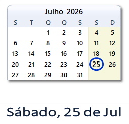 25 Julho 2026 calendario