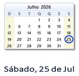 25 Julho 2026 calendario