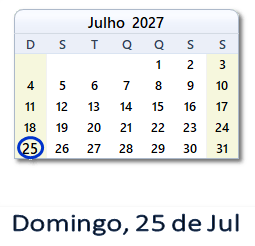 25 Julho 2027 calendario