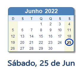 25 Junho 2022 calendario