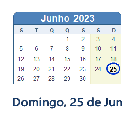 25 Junho 2023 calendario