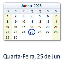 25 Junho 2025 calendario