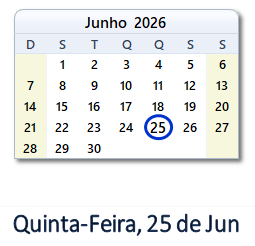 25 Junho 2026 calendario