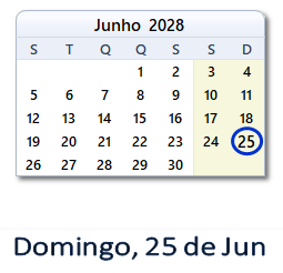 25 Junho 2028 calendario
