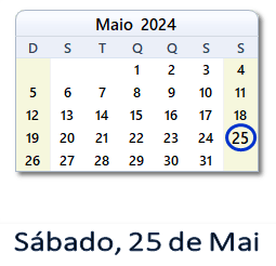 25 Maio 2024 calendario