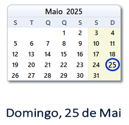 25 Maio 2025 calendario