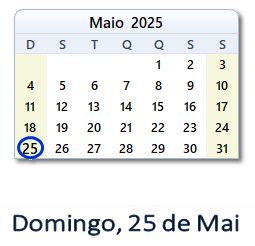 25 Maio 2025 calendario