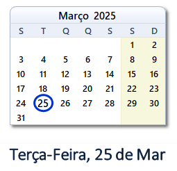 25 Março 2025 calendario