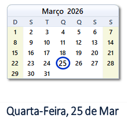 25 Março 2026 calendario