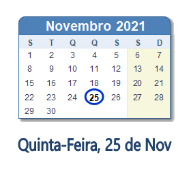 25 Novembro 2021 calendario