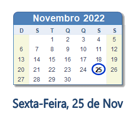 25 Novembro 2022 calendario