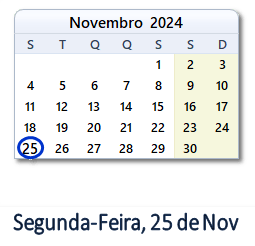 25 Novembro 2024 calendario