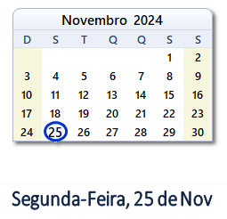 25 Novembro 2024 calendario