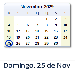 25 Novembro 2029 calendario