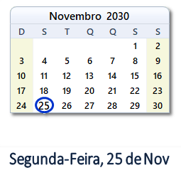 25 Novembro 2030 calendario