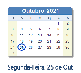 25 Outubro 2021 calendario