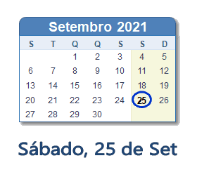 25 Setembro 2021 calendario