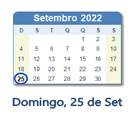 25 Setembro 2022 calendario