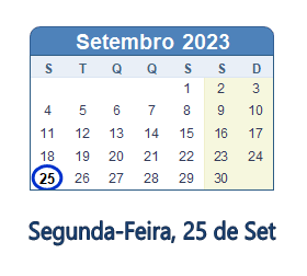 25 Setembro 2023 calendario
