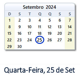 25 Setembro 2024 calendario
