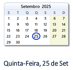 25 Setembro 2025 calendario