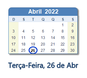 26 Abril 2022 calendario